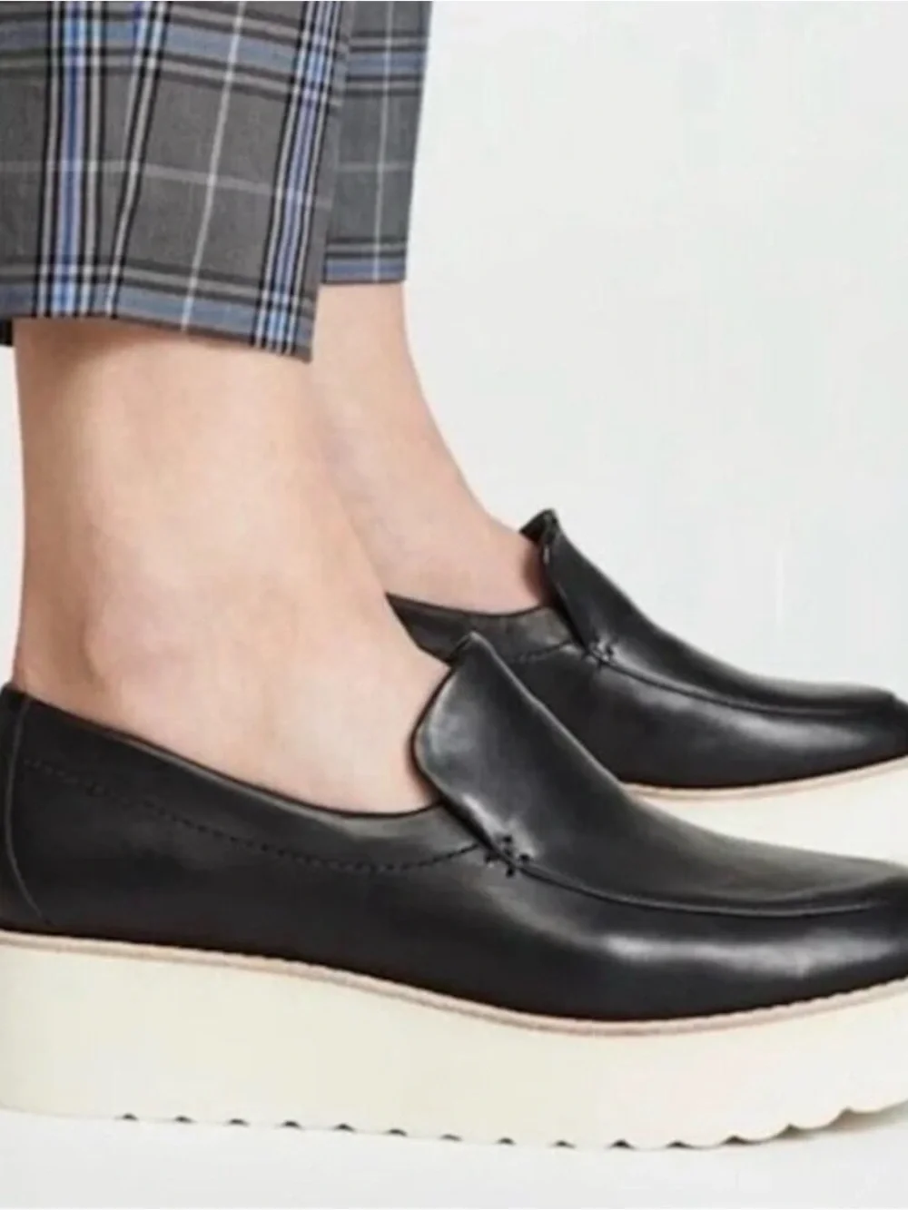 Vince Black Leather Slip-On Platform Loafers with White Platform